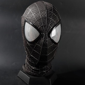 Black Amazing Spiderman Mask,Amazing Spiderman 2 Cosplay Mask with Faceshell and Lenses,Wearable mask