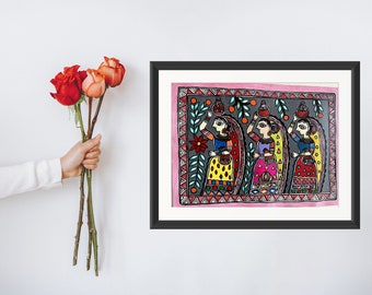 Empowered Sisterhood: Three Rural Women - A Madhubani Painting | Handmade