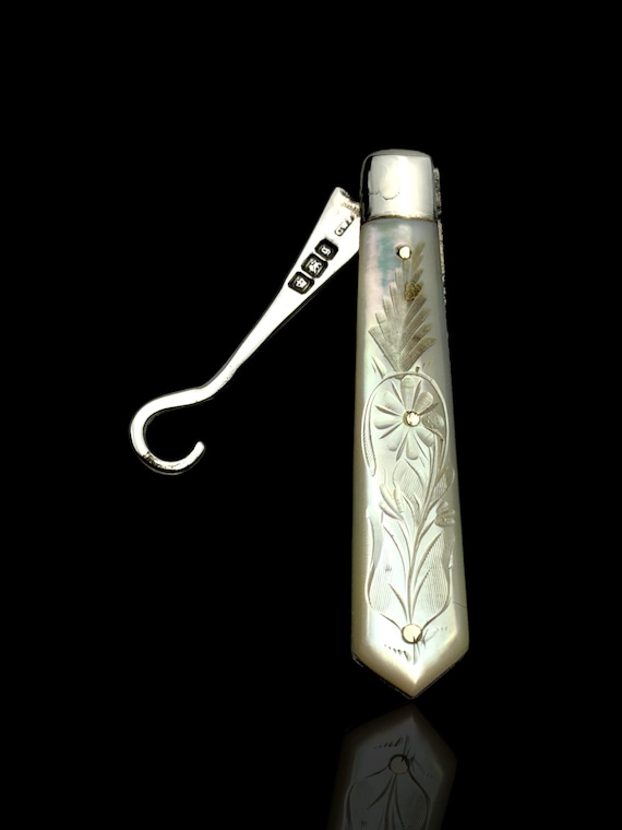 Antique Button Hook. 1899, Mother of Pearl and Sterling Silver.