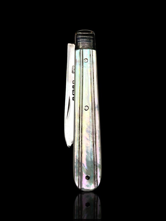 Antique Mother of Pearl and Sterling Silver Pocket Knife. 1878, William Moulson, England.