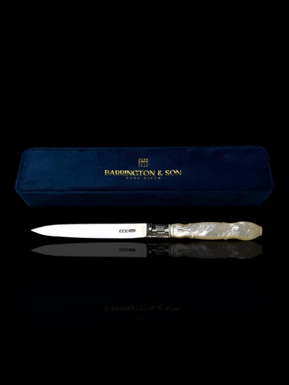 Antique Letter Opener: 1917. Sterling Silver and Mother of Pearl. James Dixon & Sons. Cased.