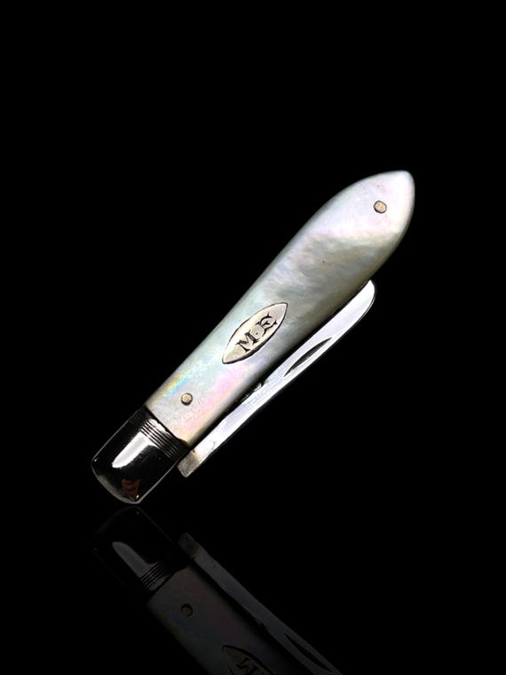 Antique Pocket Knife: 1900, William Needham, England. Mother of Pearl and Stirling Silver. Cased.
