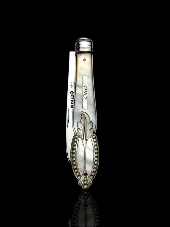 Antique Pocket Knife. 1872, Mother of Pearl and Sterling Silver.
