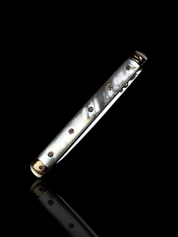 Large and Rare Antique French Mother of Pearl Silver Pocket Knife: Paris, 19th Century