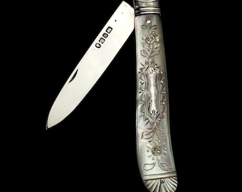 Antique Pocket Knife. 1856, Mother of Pearl and Sterling Silver.