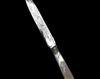 Large Mother of Pearl Sterling Silver Bread Knife: 1909, James, Lewis and Song, Sheffield.