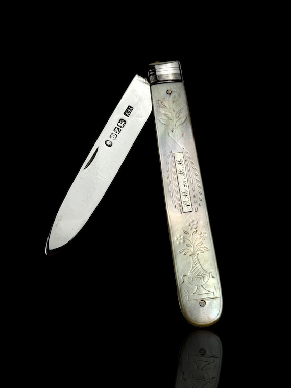 Antique Pocket Knife. 1843, Mother of Pearl and Sterling Silver.