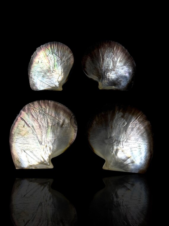 Antique Black Pearl Shell Serving Plates. 19th Century.