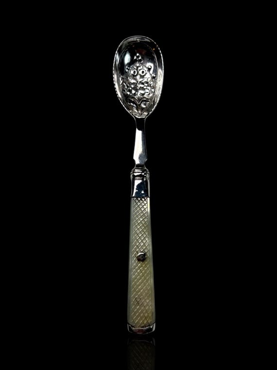 Antique Spoon: 1902, Stirling Silver and Mother of Pearl. C W Fetcher & Son.