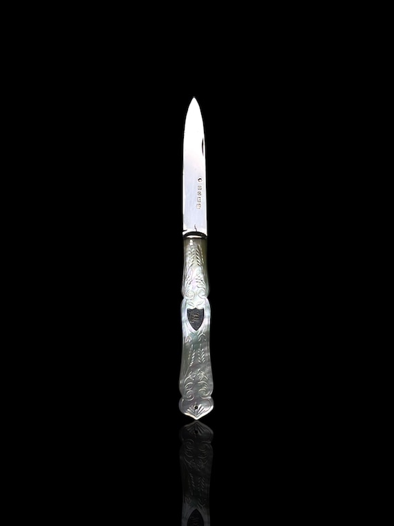 Fine Antique Mother of Pearl Sterling Silver Pocket Knife: 1857, Martin Hall & Co.