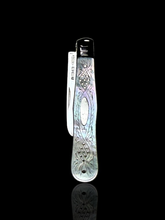 Antique Pocket Knife. 1883, Sterling Silver and Mother of Pearl, Hilliard & Thomason, England