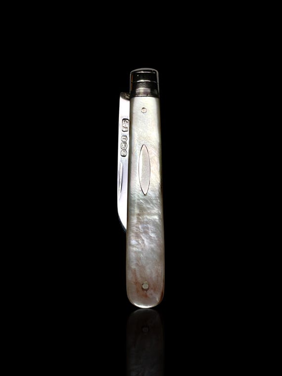Antique Pocket Knife: 1910, James Fenton, England. Mother of Pearl and Stirling Silver. Cased.