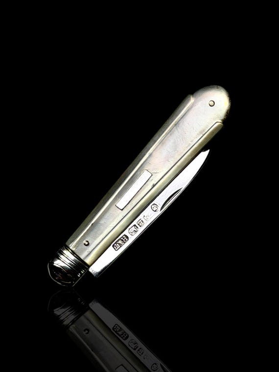 Antique Pocket Knife. 1859, Sterling Silver and Mother of Pearl. Hilliard and Thomason, England.