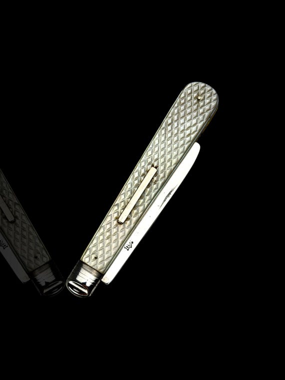 Antique Mother of Pearl Sterling Silver Pocket Knife: 19th Century, George Unite, England.