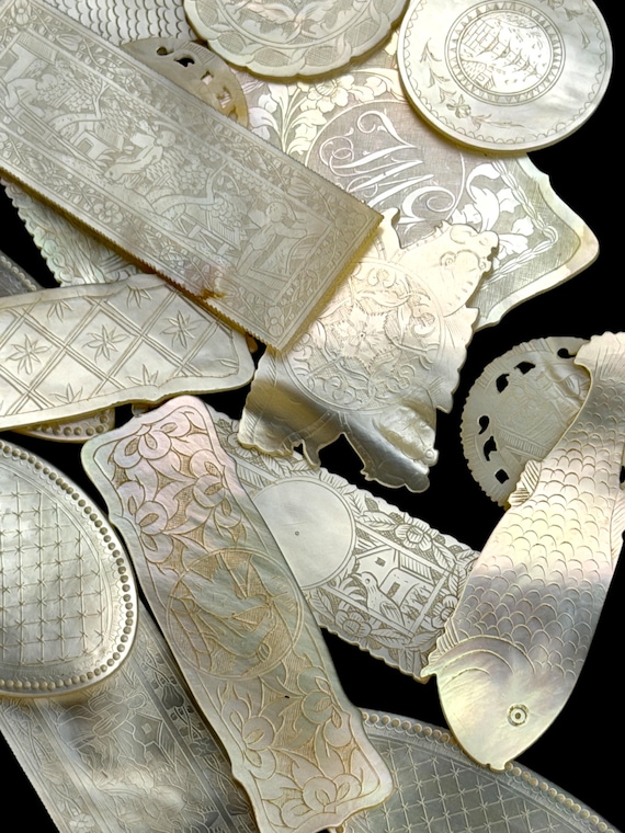 Antique Mother of Pearl Gaming Counters. 18th-19th Century. Ready for Framing.