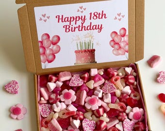 HAPPY 18th BIRTHDAY Personalised Pick & Mix Sweet Box - Sweet 18 Treat Hamper - Pink Girly Sweet Gift - Milestone Birthday Gift -Letter Box