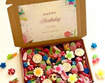 HAPPY BIRTHDAY Personalised Pick & Mix Sweet Gift Box, Happy Birthday Present, Custom Hamper Presents, Letterbox Sweets,Sweet Treat Gift