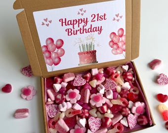 HAPPY 21st BIRTHDAY Personalised Pick & Mix Sweet Box - Birthday Treat Hamper - Pink Girly Sweet Gift -Letter Box