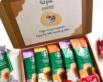 MEN FIRST COFFEE Personlig presentask – Starbucks & Costa Coffee Biscoff Treat Set – Kaffeälskarens presentset – Självvårdspaket - Glutenfritt