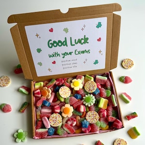 GOOD LUCK Personalised Exam Sweet Gift Box - Exam Survival Treats - GCSE Motivation Gift - Sats Pick & Mix Box, Well Done, Letterbox Sweets