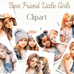 Aquarell Beste Freunde PNG - 12 Aquarell Kinder Mädchen BFF, Beste Freundin Kleines Mädchen PNGs, Kinder Junk Journal, Freundschaft Clipart, Scrapbooking
