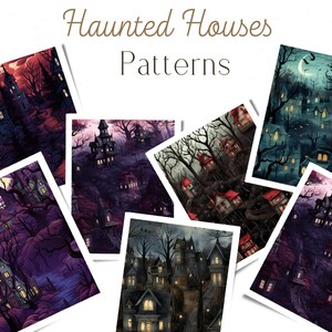 Ghoulishly Delightful Haunted Houses Seamless Pattern, Perfectly Spooky for Halloween, Creepy Crafts, and Frightful Fun in Every Stitch