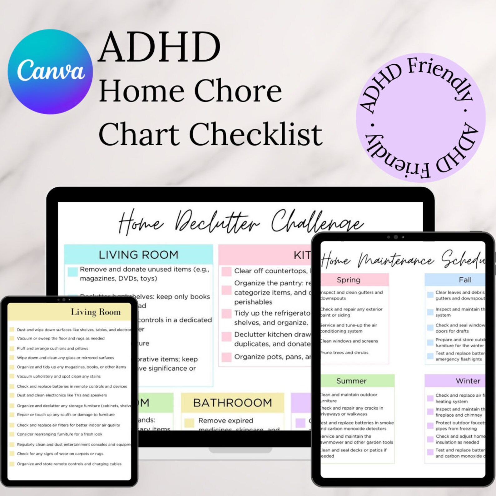 ADHD Home Chore Chart Checklist to Stay Organized and Track Daily Tasks ...