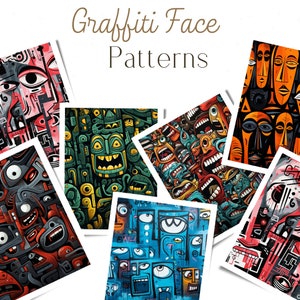 Infuse Your Creations with Urban Flair and Bold Expression using Seamless Graffiti Face Paintings Pattern, Unveiled Street Artistry