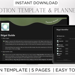 Ikigai Guide Notion Template, Ikigai Guide, Goal Setting Template, Find Your Ikigai Template, Wellness Guide Planner