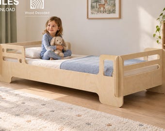 Wood Bed CNC Cut Files | Plywood Bed | Children's bed | Kids bed | Children's furniture | Montessori bed | Bed digital files dxf svg stp igs