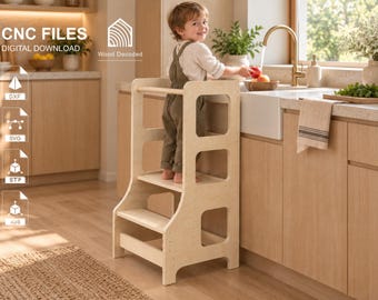 Adjustable Toddler Step Stool CNC Cut Files | Kitchen Learning Step Stool | Montessori Step Stool | Kitchen Tower digital files