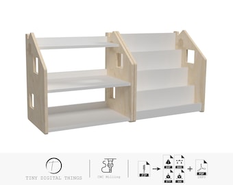 Montessori Bookshelf CNC Cut Files | Montessori Bookcase | Montessori Furniture | Playroom Space Organizer digital files dxf svg stp igs