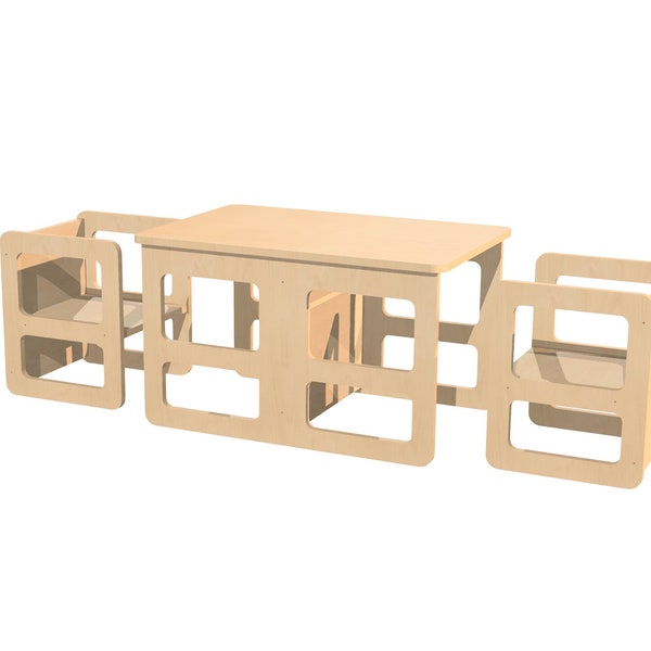 Kids table and chair, Toddler table set, preschool learning table or chair - digital files for CNC Cutting - igs, stl, stp, dxf - Montessori