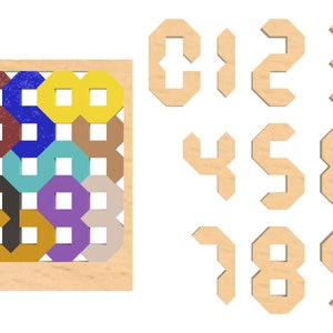 Number Puzzle - digital files for Laser Cutting - igs, stl, stp, dxf, svg, pdf.