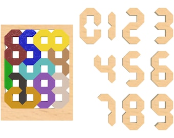 Number Puzzle - digital files for Laser Cutting - igs, stl, stp, dxf, svg, pdf.