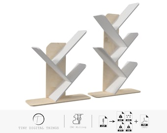Estantería independiente con archivos de corte CNC, estantería de árbol, librero, organizador de libros, estantería para libros, almacenamiento de libros, archivos digitales dxf, svg, stp, igs