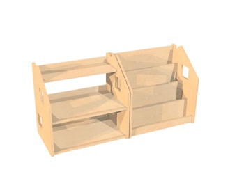 Étagère à livres 2 en 1 et type maison de rangement de jouets - fichiers numériques pour découpe CNC - contreplaqué / bois - igs, stl, stp, dxf