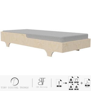 Wood Bed CNC Cut Files | Plywood Bed | Children&#39;s bed | Kids bed | Children&#39;s furniture | Montessori bed | Bed digital files dxf svg stp igs