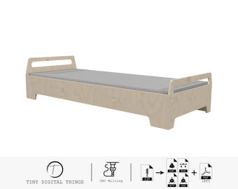Wood Bed CNC Cut Files | Plywood Bed | Children's bed | Kids bed | Children's furniture | Montessori bed | Bed digital files dxf svg stp igs