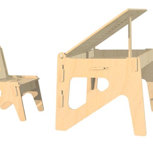 Wooden Chair and Table for Kids - digital files for CNC Cutting - igs, stl, stp, dxf - Montessori style