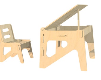 Wooden Chair and Table for Kids - digital files for CNC Cutting - igs, stl, stp, dxf - Montessori style