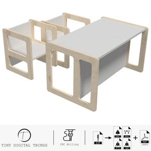 Montessori Kids Table and Chair | Toddler Table | Toddler Chair | Learning Table and Chair | Montessori furniture digital files dxf svg stp