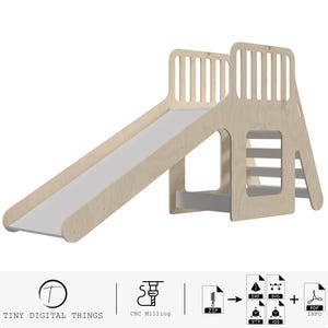 Tobogán de madera Montessori, archivo de corte CNC, tobogán para niños pequeños, tobogán de interior Montessori, archivos digitales igs stl stp dxf