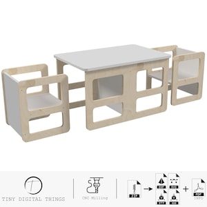 Montessori kindertafel en stoel | Peutertafel | Peuterstoel | Leren tafel en stoel | Montessorimeubels digitale bestanden dxf svg stp
