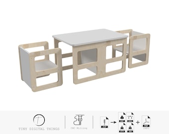 Montessori Kids Table and Chair | Toddler Table | Toddler Chair | Learning Table and Chair | Montessori Furniture digital files dxf svg stp