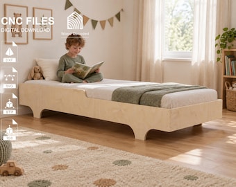 Wood Bed CNC Cut Files | Plywood Bed | Children's bed | Kids bed | Children's furniture | Montessori bed | Bed digital files dxf svg stp igs