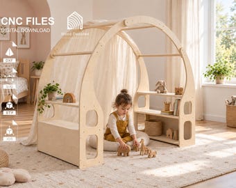Montessori Toy Storage Organizer CNC Cut Files | Montessori Playhouse | Waldorf Playstand | Toddler Play Tent digital files igs stl stp dxf