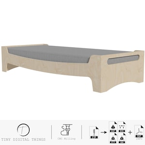 Wood Bed CNC Cut Files | Plywood Bed | Children&#39;s bed | Kids bed | Children&#39;s furniture | Montessori bed | Bed digital files dxf svg stp igs