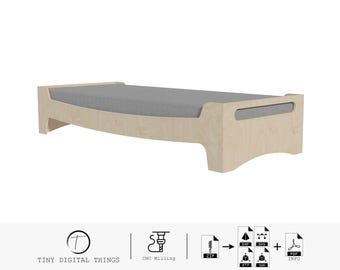 Wood Bed CNC Cut Files | Plywood Bed | Children's bed | Kids bed | Children's furniture | Montessori bed | Bed digital files dxf svg stp igs