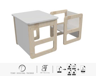 Montessori Kids Table and Chair | Toddler Table | Toddler Chair | Learning Table and Chair | Montessori Furniture digital files dxf svg stp